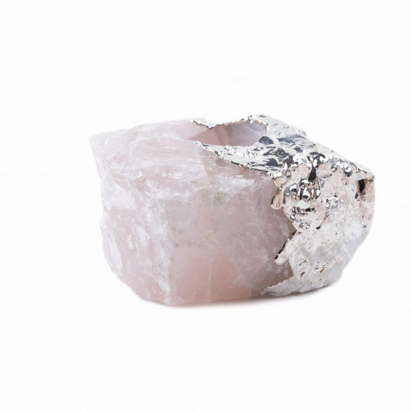 Rose Quartz candle holder with silver plating