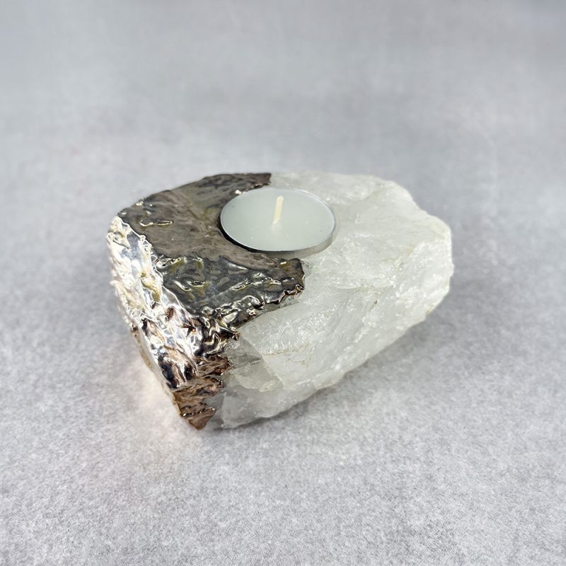 Portavela Cuarzo Claro con baño plateado