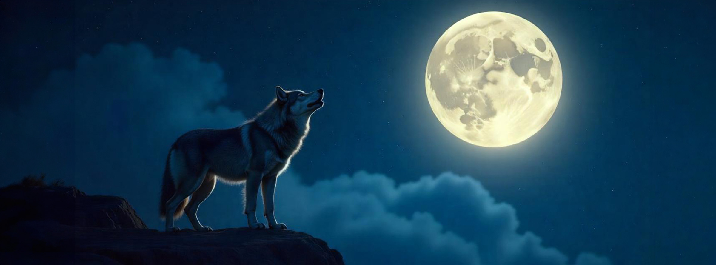 Lobo mirando luna llena