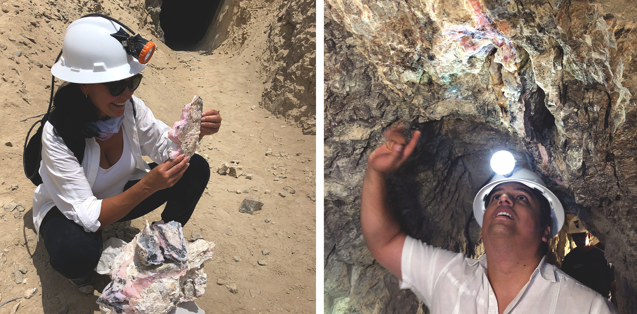 Fundadores de amaminerali en una mina de Ópalo rosado