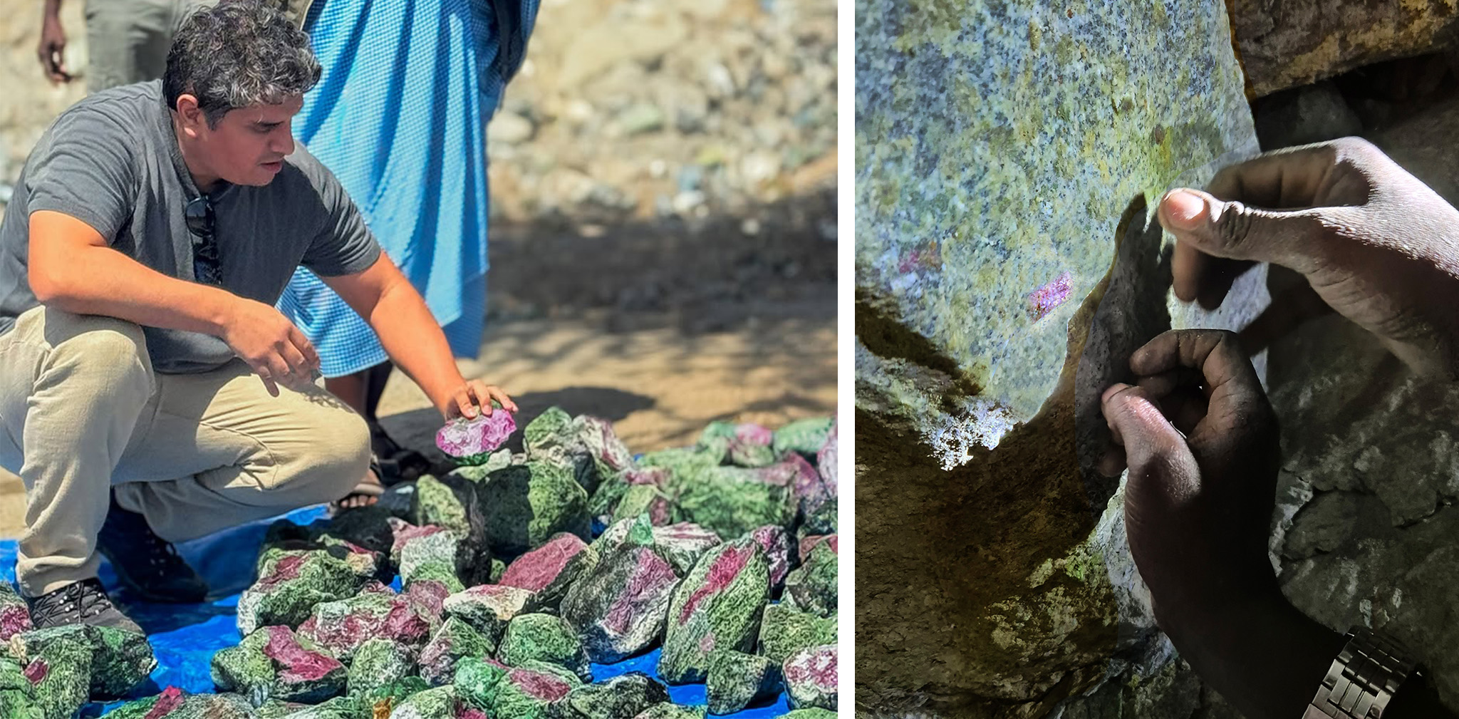 Fundadores de amaminerali en una mina de Rubí y Zoisita